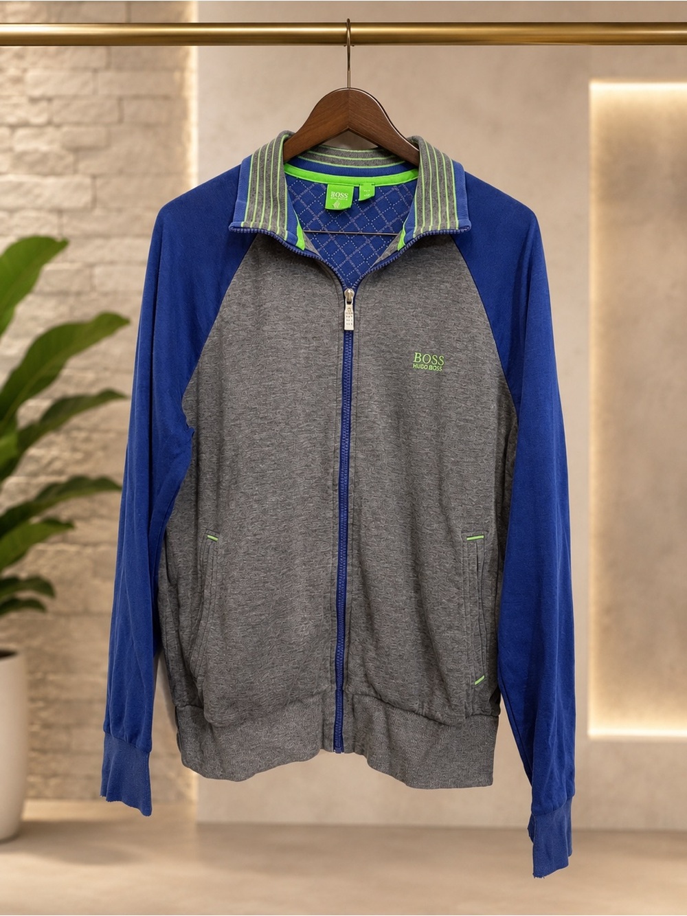 Hugo Boss Green Label Men’s M Gray Blue Full Zip Track Jacket Athleisure
